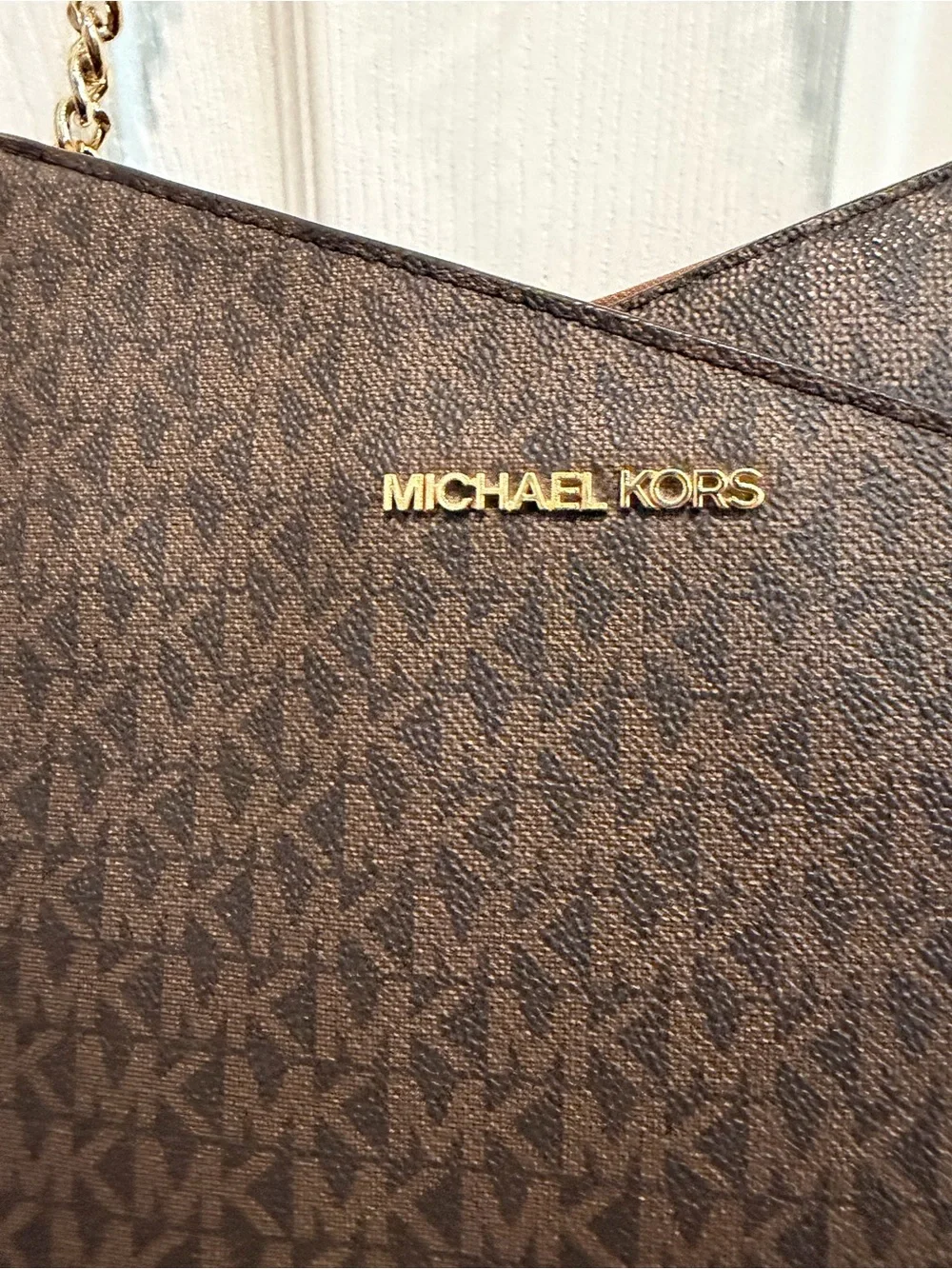 Michael Kors Jet Set Brown MK Logo Chain-Handle Tote
